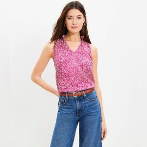 LOFT Textured Dot Pleated Ruffle Top